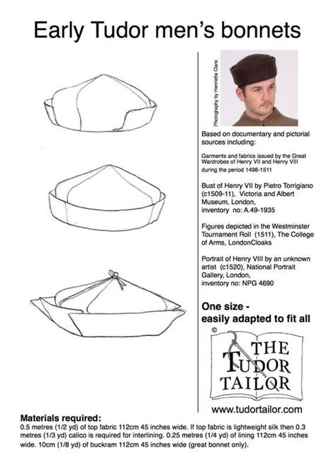 Pattern for early Tudor man's bonnet or hat with variations.